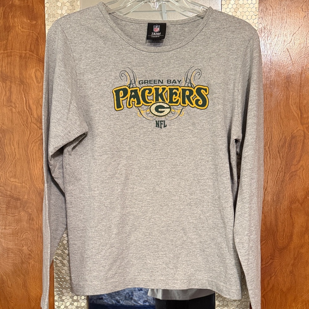NFL Green Bay Packers Sparkly Gray Long Sleeve Tee